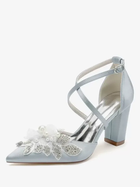 Wedding Shoes Bridal Pumps Satin Pointed Toe