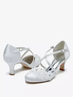Wedding Shoes Bridal Pumps Satin Round Toe