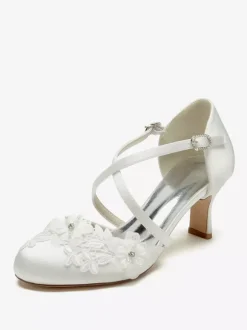 Wedding Shoes Bridal Pumps Satin Round Toe
