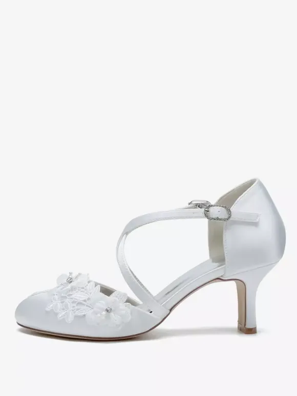 Wedding Shoes Bridal Pumps Satin Round Toe
