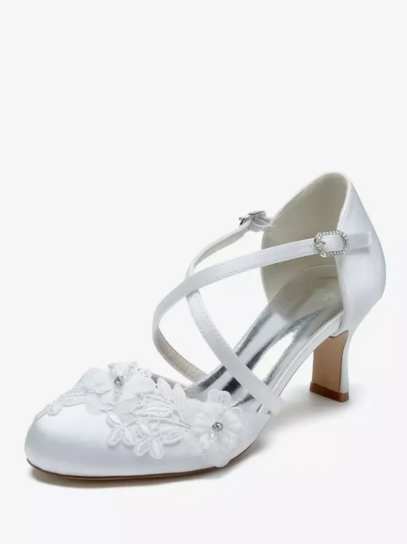 Wedding Shoes Bridal Pumps Satin Round Toe