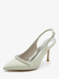 Wedding Shoes Bridal Pumps Silk And Satin Pointed Toe Pearls