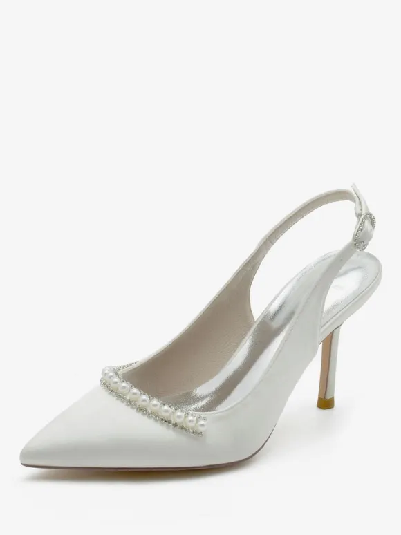 Wedding Shoes Bridal Pumps Silk And Satin Pointed Toe Pearls