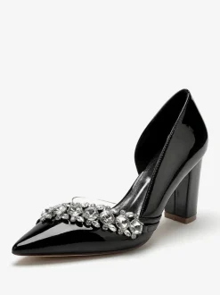 Wedding Shoes Mother Of Bride Shoes Patent PU Upper Pointed Toe Rhinestones 3.3"