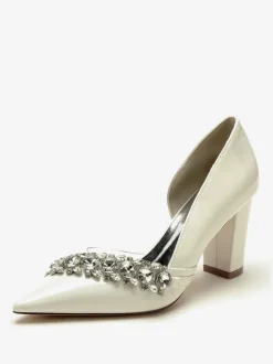 Wedding Shoes Mother Of Bride Shoes Patent PU Upper Pointed Toe Rhinestones 3.3"
