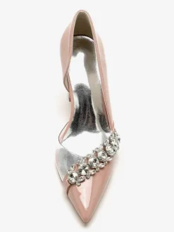 Wedding Shoes Mother Of Bride Shoes Patent PU Upper Pointed Toe Rhinestones 3.3