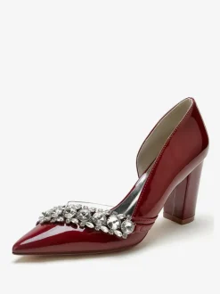 Wedding Shoes Mother Of Bride Shoes Patent PU Upper Pointed Toe Rhinestones 3.3