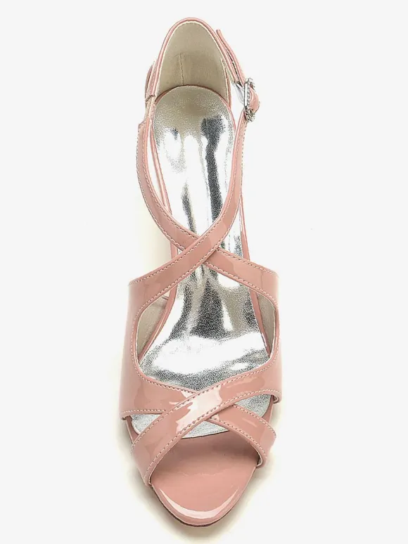 Wedding Shoes Patent PU Upper Burgundy Rhinestones Open Toe Wedding Sandals