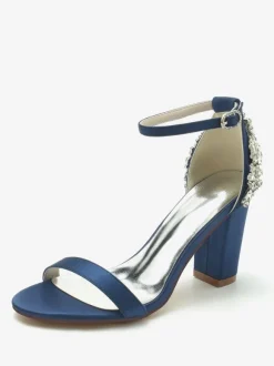 Wedding Shoes Satin Ivory Rhinestones Open Toe Wedding Sandals