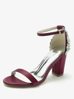 Wedding Shoes Satin Ivory Rhinestones Open Toe Wedding Sandals
