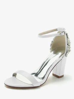 Wedding Shoes Satin Ivory Rhinestones Open Toe Wedding Sandals