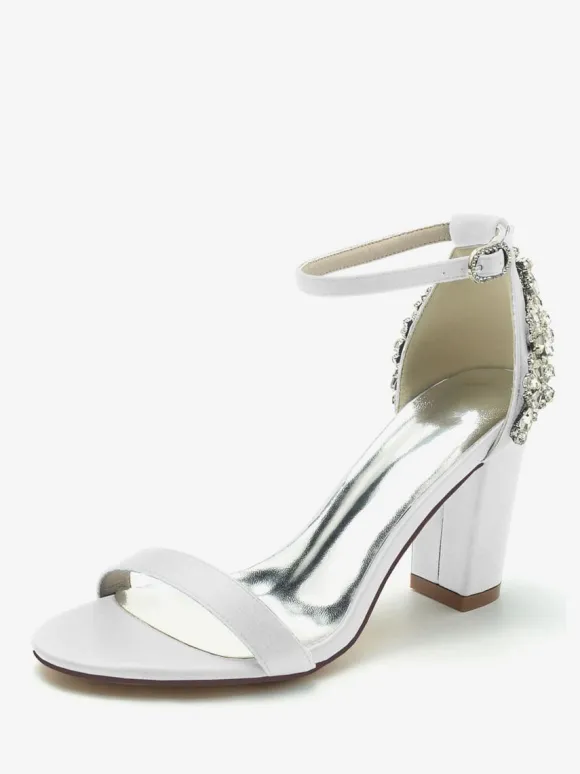 Wedding Shoes Satin Ivory Rhinestones Open Toe Wedding Sandals