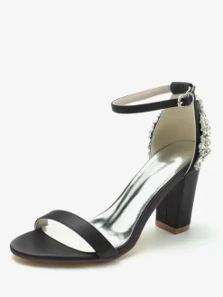 Wedding Shoes Satin Ivory Rhinestones Open Toe Wedding Sandals