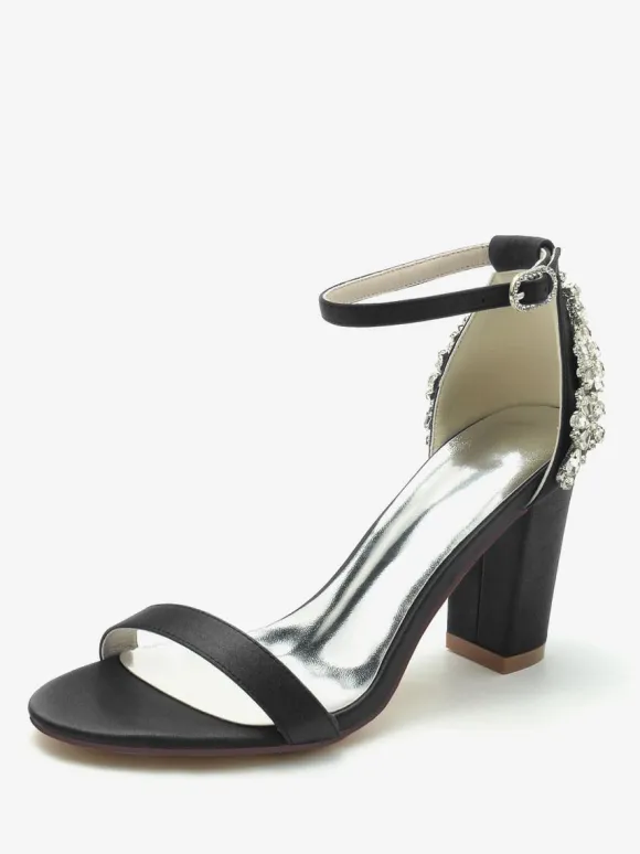 Wedding Shoes Satin Ivory Rhinestones Open Toe Wedding Sandals