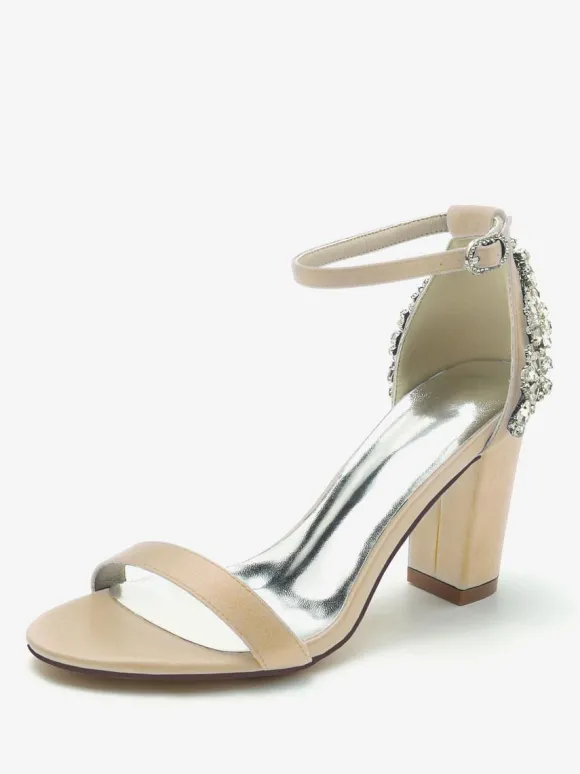 Wedding Shoes Satin Ivory Rhinestones Open Toe Wedding Sandals