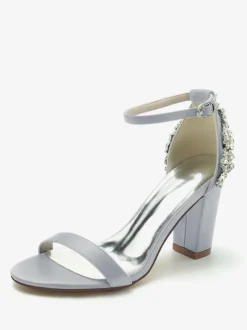 Wedding Shoes Satin Ivory Rhinestones Open Toe Wedding Sandals