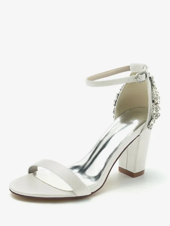 Wedding Shoes Satin Ivory Rhinestones Open Toe Wedding Sandals