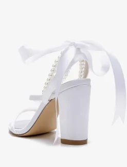 Wedding Shoes Satin White Bows Open Toe Wedding Sandals