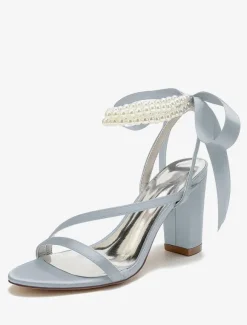Wedding Shoes Satin White Bows Open Toe Wedding Sandals