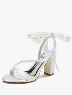 Wedding Shoes Satin White Bows Open Toe Wedding Sandals
