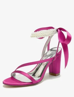 Wedding Shoes Satin White Bows Open Toe Wedding Sandals