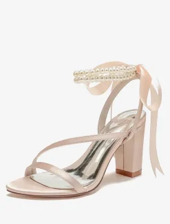 Wedding Shoes Satin White Bows Open Toe Wedding Sandals