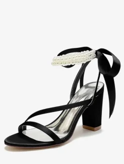 Wedding Shoes Satin White Bows Open Toe Wedding Sandals