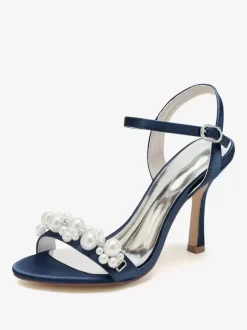 Wedding Shoes Satin White Rhinestones Open Toe Wedding Sandals