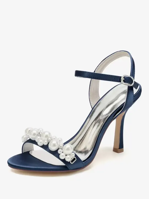 Wedding Shoes Satin White Rhinestones Open Toe Wedding Sandals