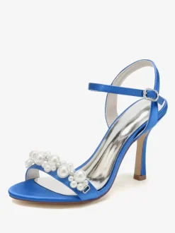 Wedding Shoes Satin White Rhinestones Open Toe Wedding Sandals