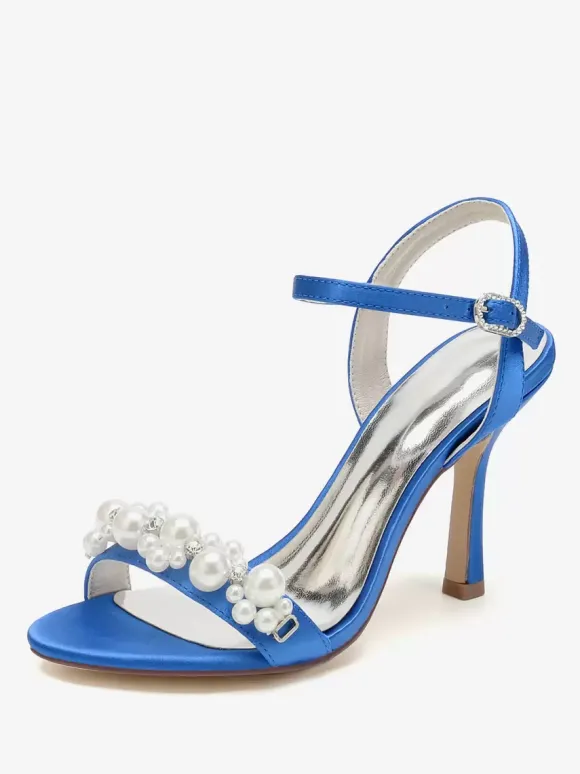 Wedding Shoes Satin White Rhinestones Open Toe Wedding Sandals
