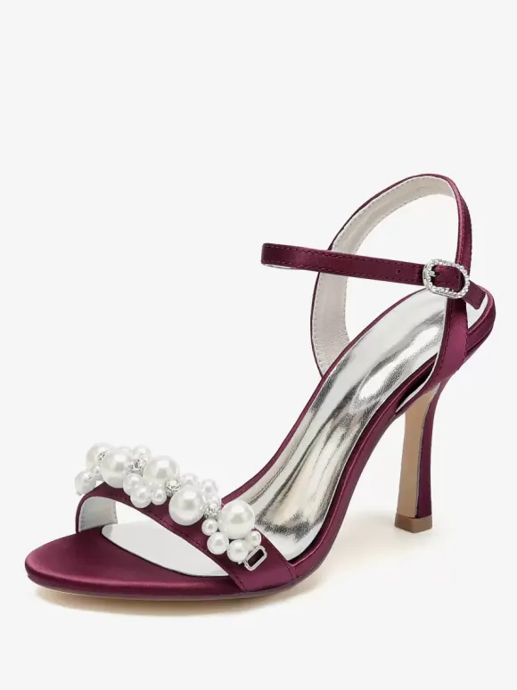 Wedding Shoes Satin White Rhinestones Open Toe Wedding Sandals