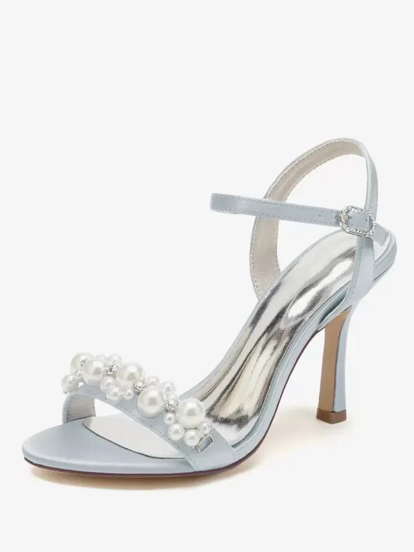 Wedding Shoes Satin White Rhinestones Open Toe Wedding Sandals