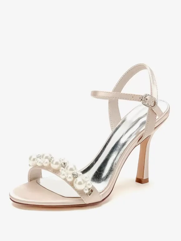 Wedding Shoes Satin White Rhinestones Open Toe Wedding Sandals