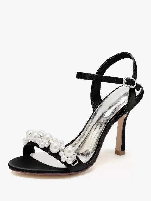Wedding Shoes Satin White Rhinestones Open Toe Wedding Sandals