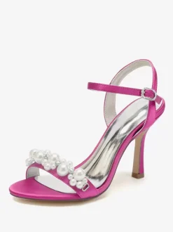 Wedding Shoes Satin White Rhinestones Open Toe Wedding Sandals