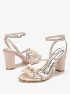 Wedding Shoes Satin White Metal Details Open Toe Wedding Sandals