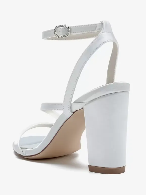 Wedding Shoes Satin White Metal Details Open Toe Wedding Sandals