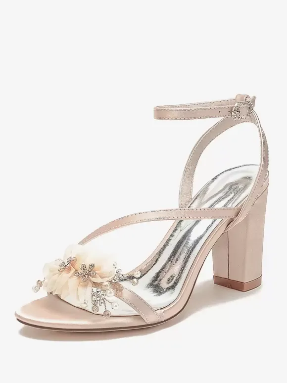 Wedding Shoes Satin White Metal Details Open Toe Wedding Sandals