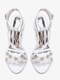 Wedding Shoes Satin White Metal Details Open Toe Wedding Sandals