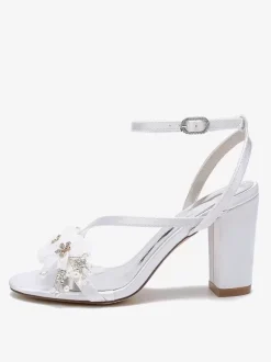 Wedding Shoes Satin White Metal Details Open Toe Wedding Sandals