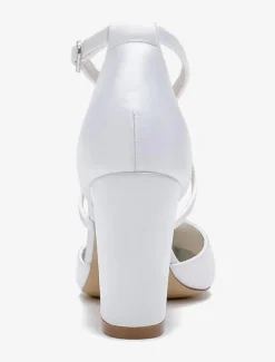 Wedding Shoes Satin White Flowers Open Toe Wedding Sandals