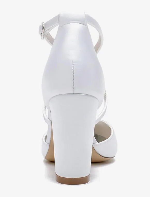 Wedding Shoes Satin White Flowers Open Toe Wedding Sandals