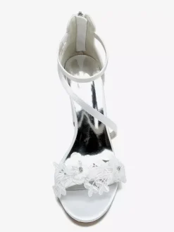 Wedding Shoes Satin White Embroidered Open Toe Wedding Sandals