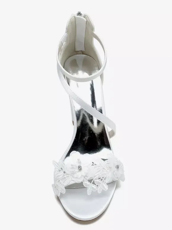 Wedding Shoes Satin White Embroidered Open Toe Wedding Sandals