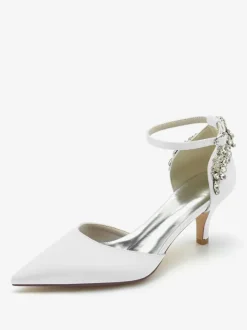 Wedding Shoes Silk And Satin Pointed Toe Rhinestones Kitten Heel Bridal Shoes