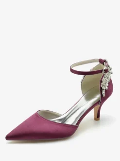 Wedding Shoes Silk And Satin Pointed Toe Rhinestones Kitten Heel Bridal Shoes