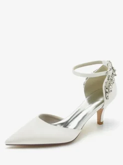 Wedding Shoes Silk And Satin Pointed Toe Rhinestones Kitten Heel Bridal Shoes