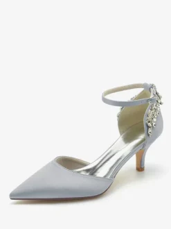 Wedding Shoes Silk And Satin Pointed Toe Rhinestones Kitten Heel Bridal Shoes