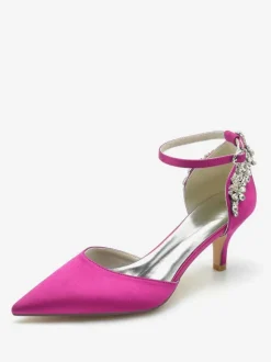 Wedding Shoes Silk And Satin Pointed Toe Rhinestones Kitten Heel Bridal Shoes